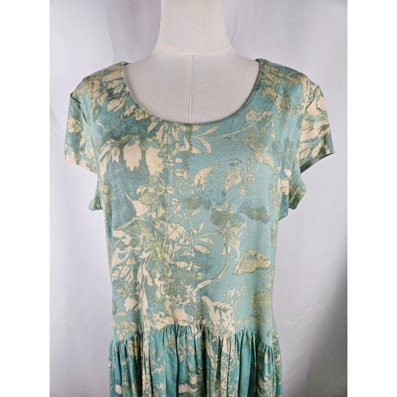 Peruvian Connection White Lotus Dress Large Midi Aqua Fit And Flare Floral Boho - Picture 4 of 10